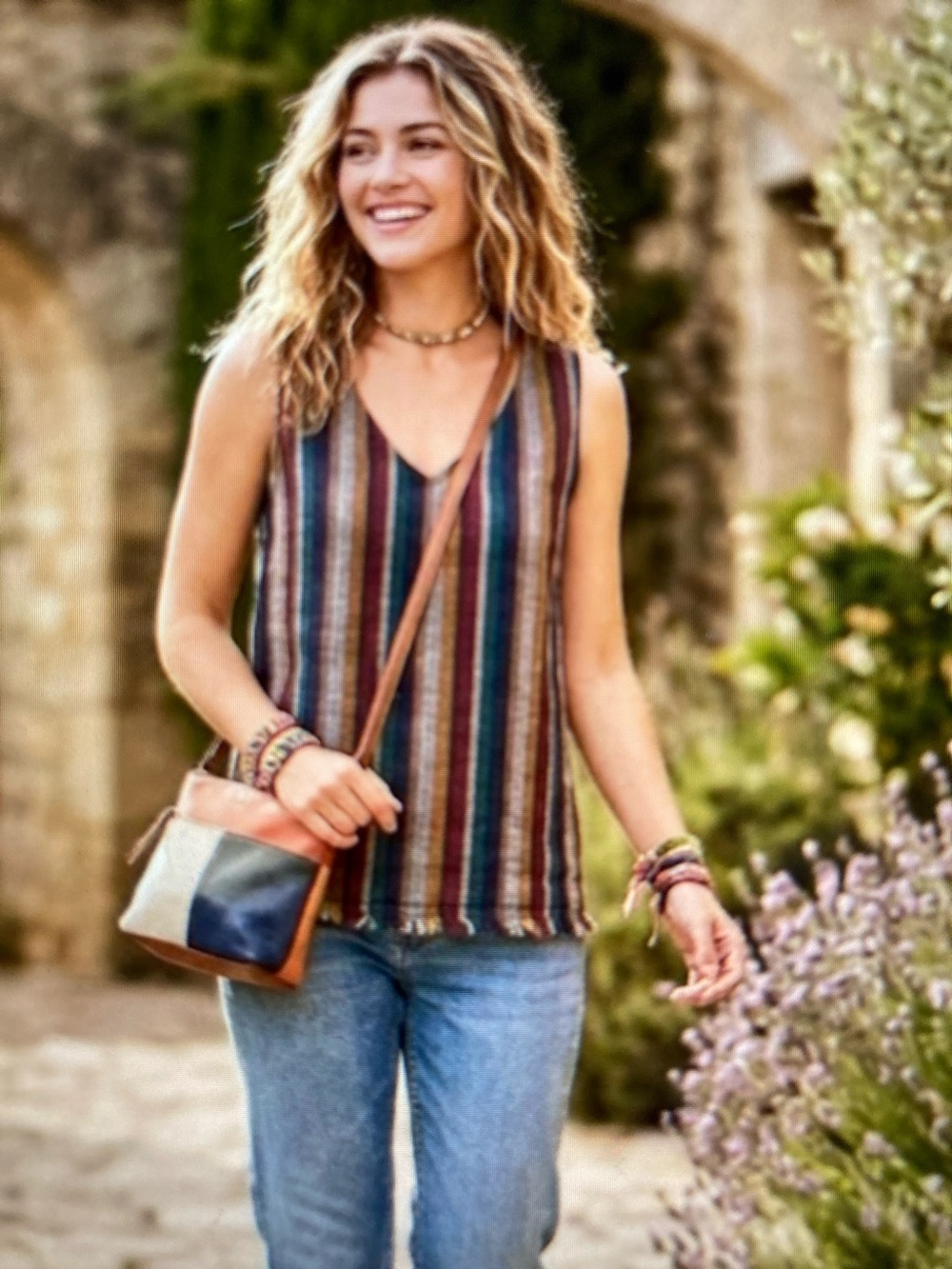 Striped V-Neck Women’s Tank Top Garnet Hill Linen Fringe-Detail Tank S518